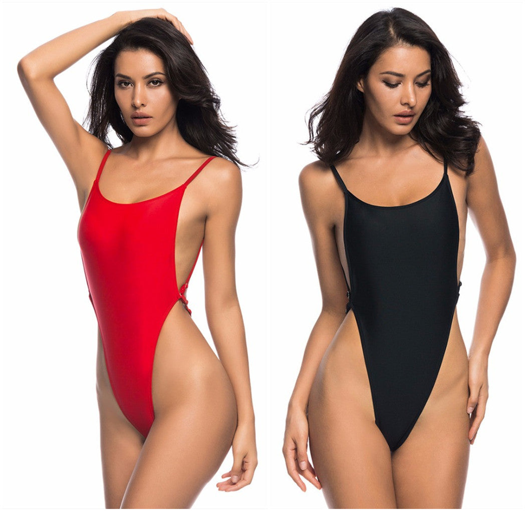 One-piece Swimsuit Feminine Cover Belly Open Back Solid Color Bikini