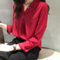 New Gentle Style V-neck Shirt Women's Long Sleeve Top