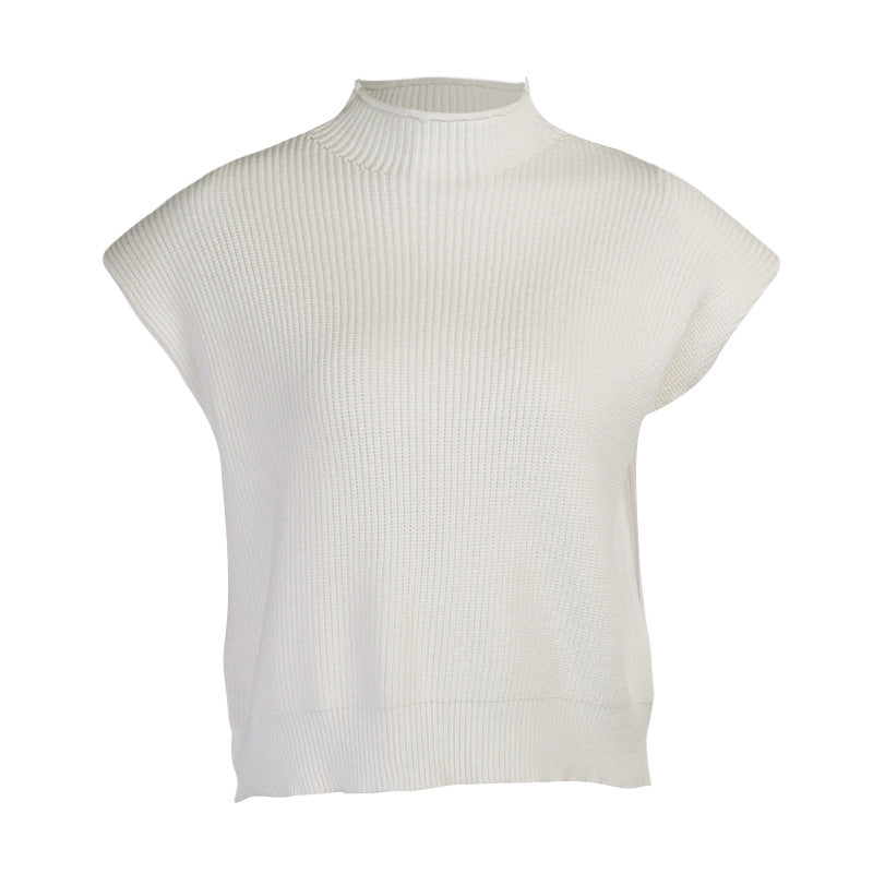 Temperament High-Neck Short-Sleeved Sweater Top Women