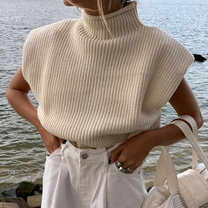 Temperament High-Neck Short-Sleeved Sweater Top Women