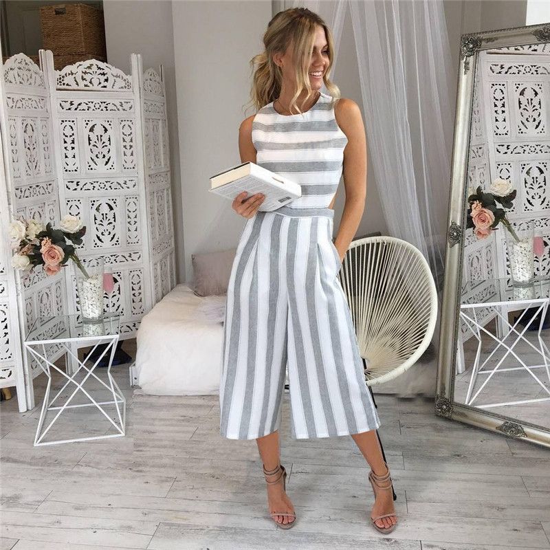 Cotton And Linen Sling Striped Jumpsuit