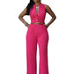 Single-Breasted High-Waisted Wide-Leg Jumpsuit With Belt