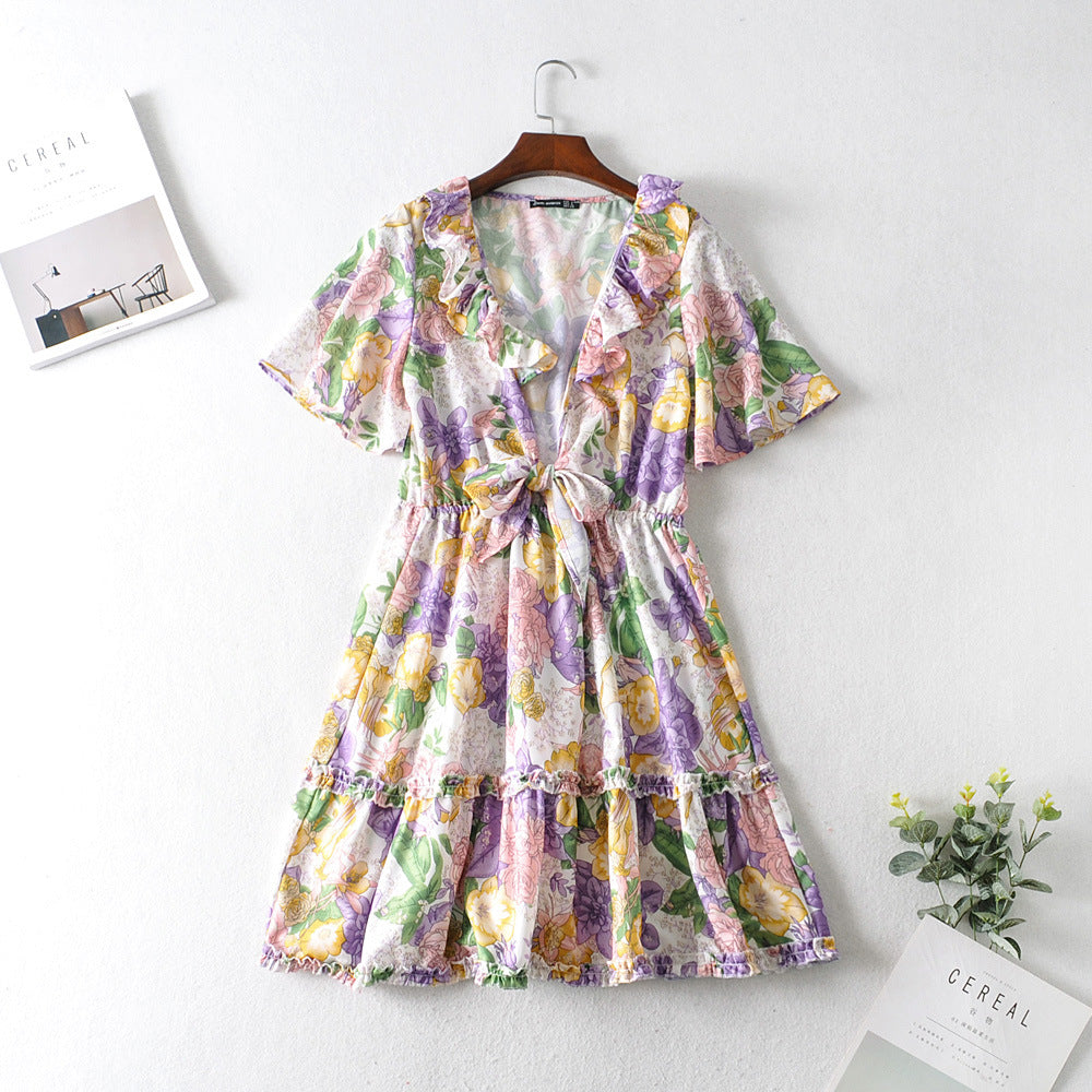 Women's New Style Knotted Print Short Sleeve Dress