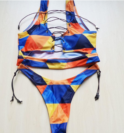 Pineapple Bikini Lace Up Swimwear Thong bikini set two pieces Swimsuit Bathing Suit female