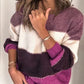 Women Sweater Pullover Round Neck Stripe Long Sleeve