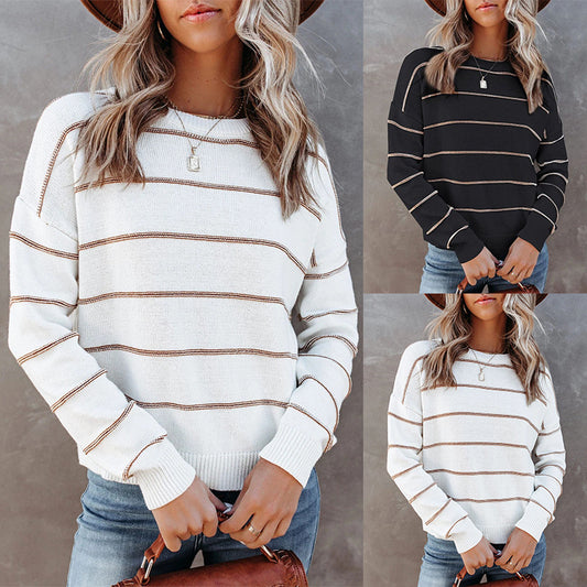 Striped Long-sleeved Pullover Core-spun Sweater