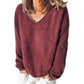 Solid Color Sweater V-Neck Long Sleeve Loose T-shirt