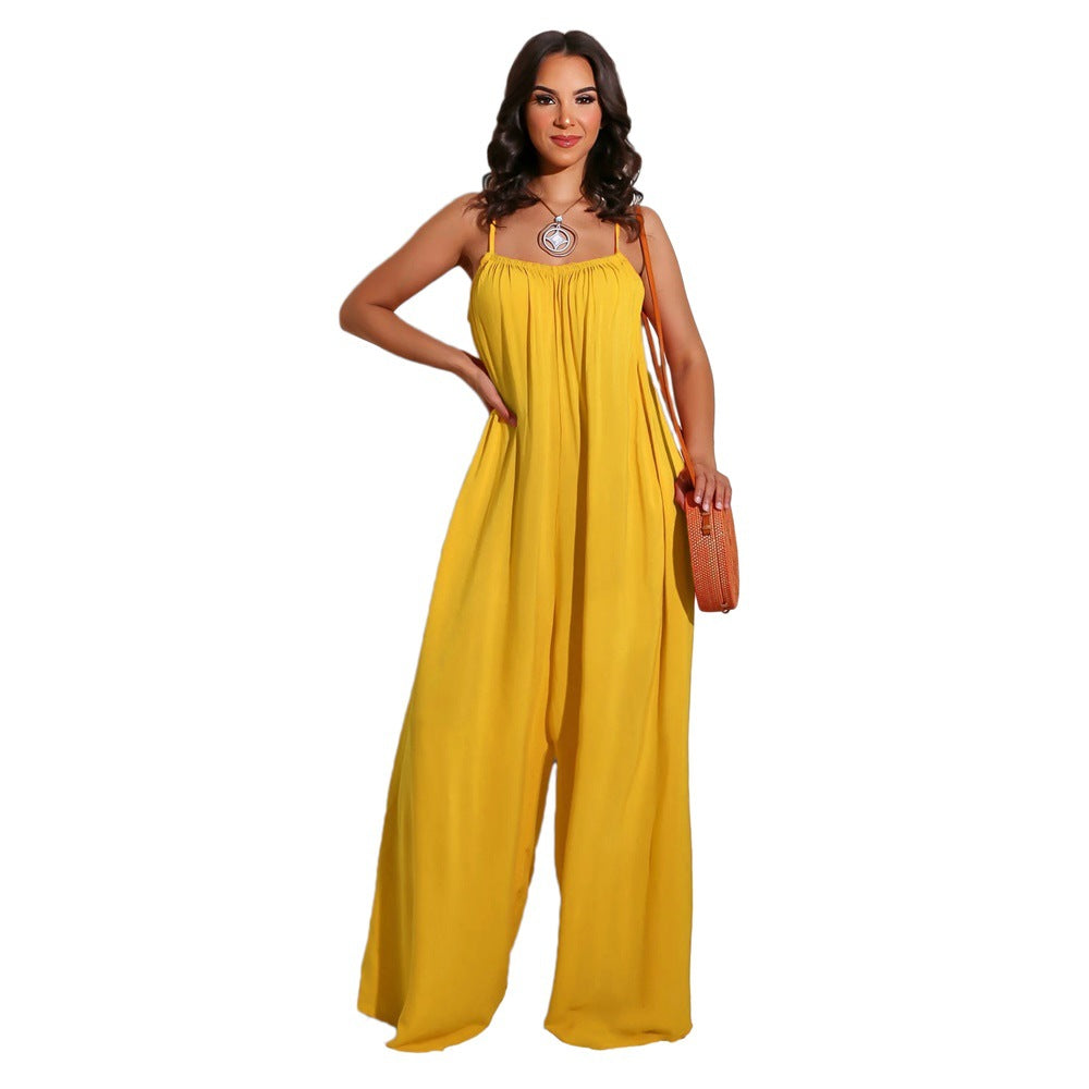 Solid Color Casual Sling Women's Jumpsuit