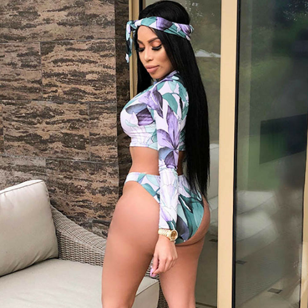 Printed split long sleeve sexy multicolor sexy swimsuit