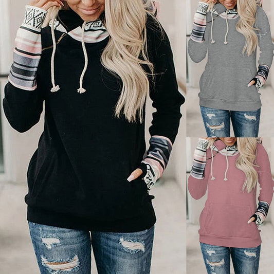 Printed Stitching Thick All-Match Hooded Sweater