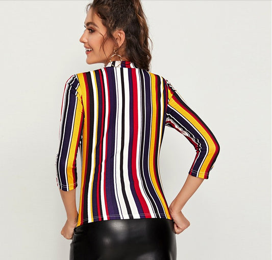 Colorful Striped Top Blouse Elegant