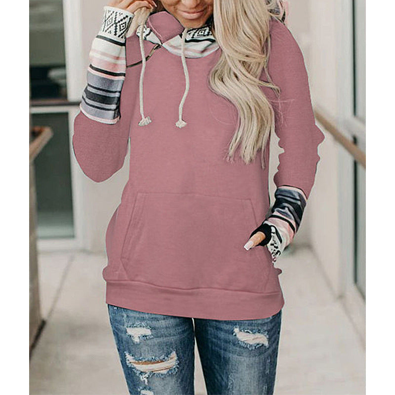 Printed Stitching Thick All-Match Hooded Sweater
