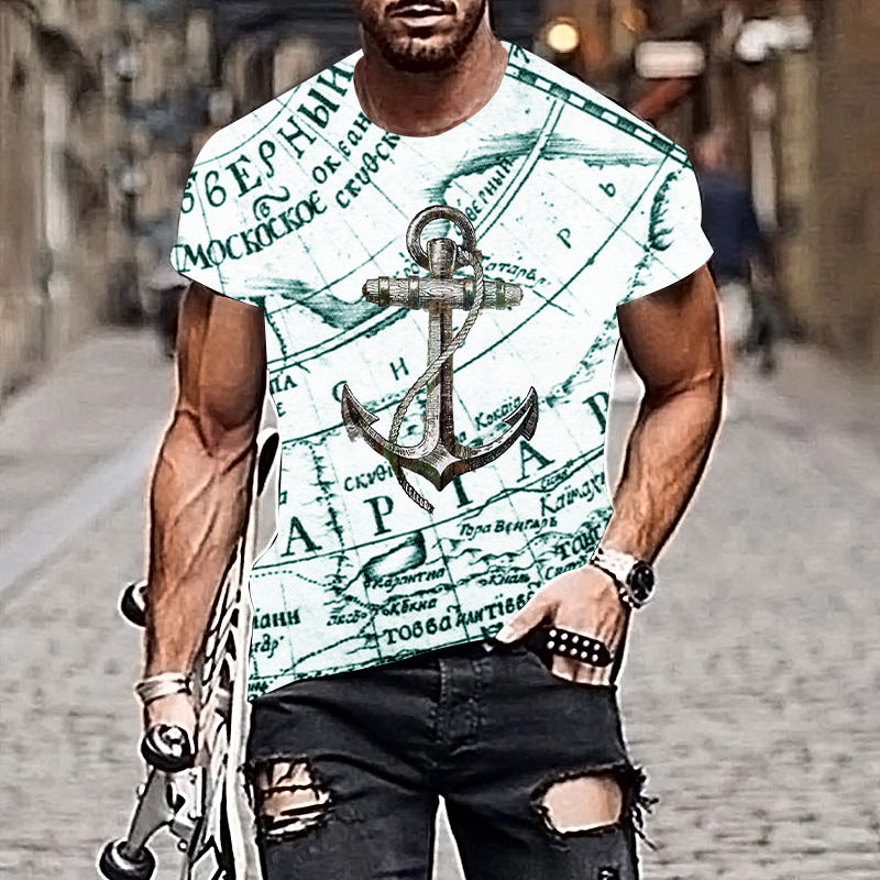 New Map Anchor Print Short-Sleeved T-Shirt Multicolor