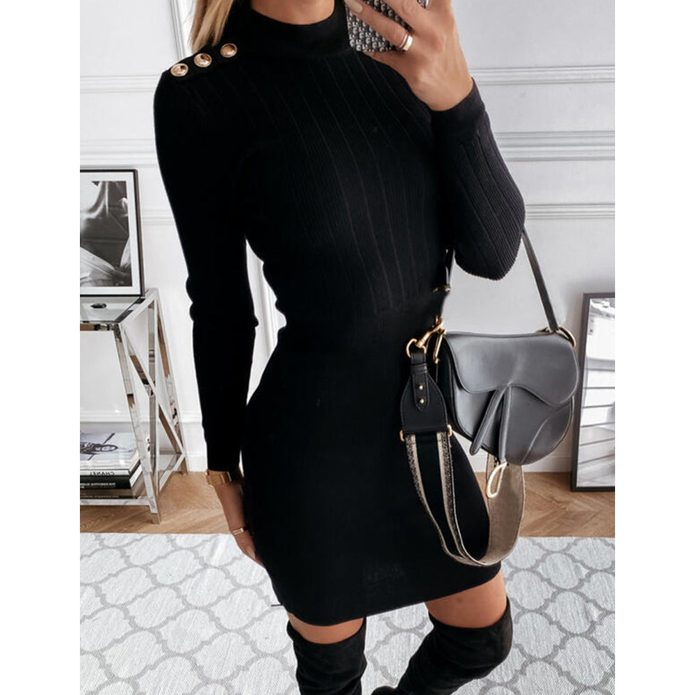 Knit Short Skirt With Hips Women's Long-sleeved Knit Sweater