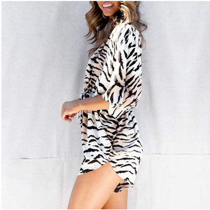 Loose-print V-neck high waist leopard jumpsuit