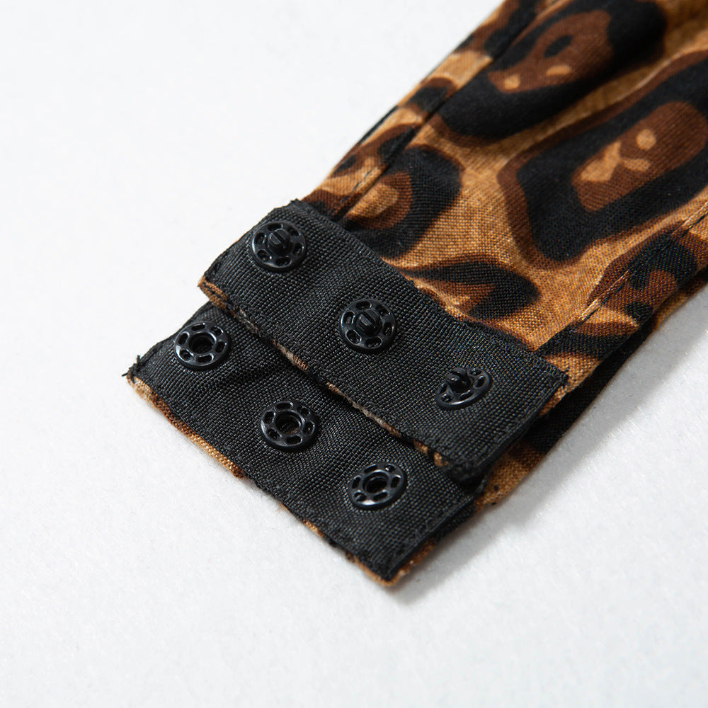 Leopard-print turtleneck sleeveless bodysuit