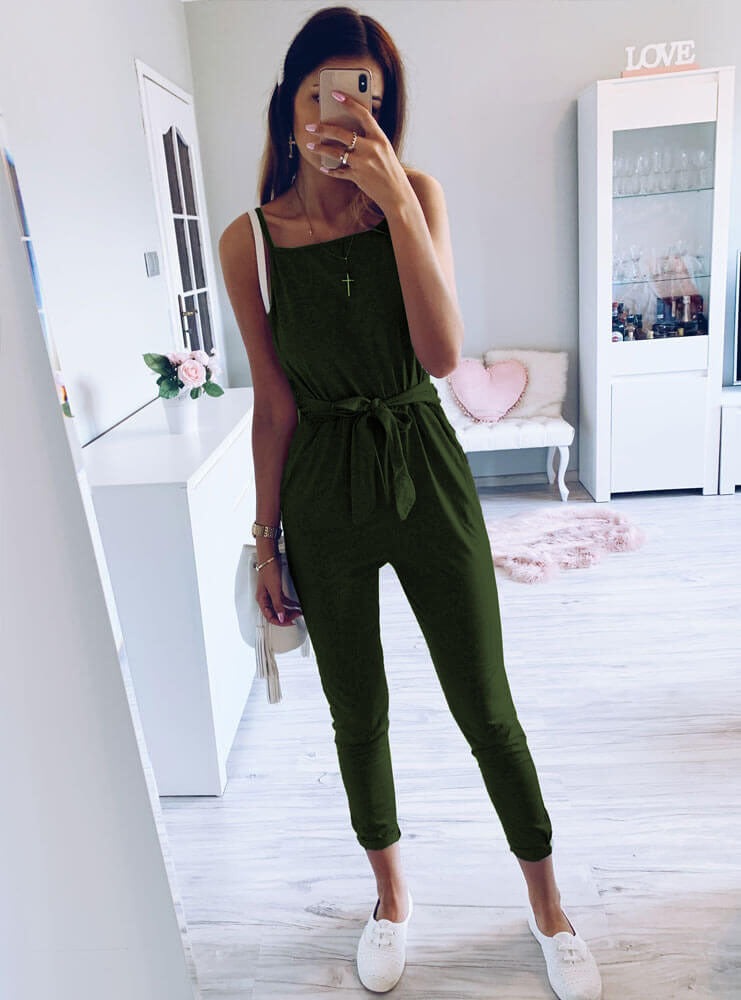 Casual sling backless lace-up jumpsuit