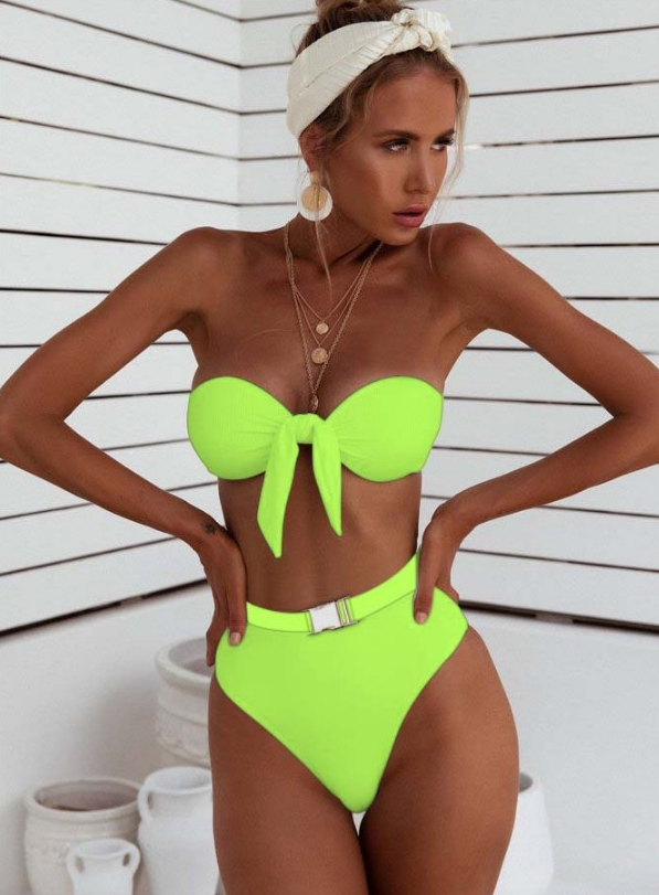 Multicolor sexy tube top bow with shoulder strap swimsuit bikini