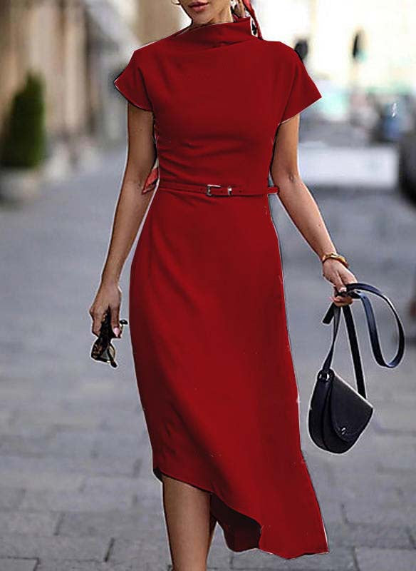 Women's solid color asymmetric dress