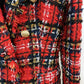 Double-Breasted Tweed Plaid Woolen Fringed Jacket