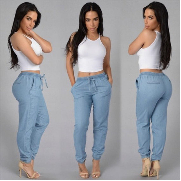 Fashion Women's Loose Solid Color Denim Trousers