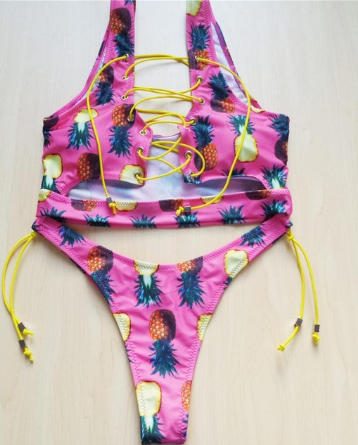 Pineapple Bikini Lace Up Swimwear Thong bikini set two pieces Swimsuit Bathing Suit female