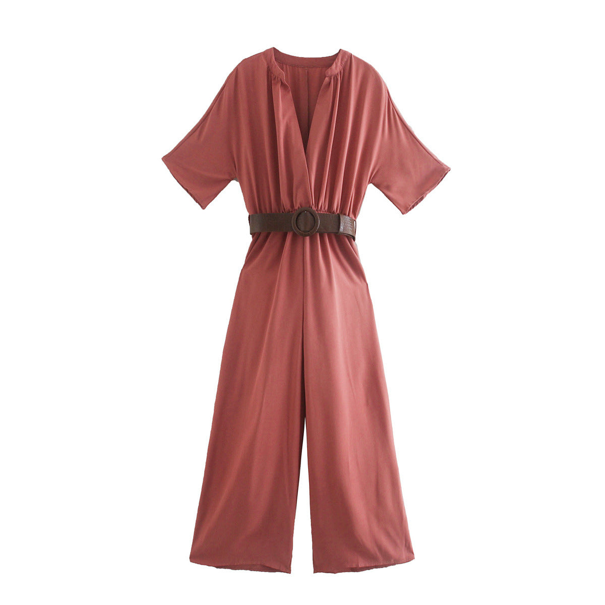 Stand-up collar belt accessory jumpsuit