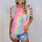 Women Tie-Dye Printed Off-The-Shoulder Sexy Casual T-Shirt