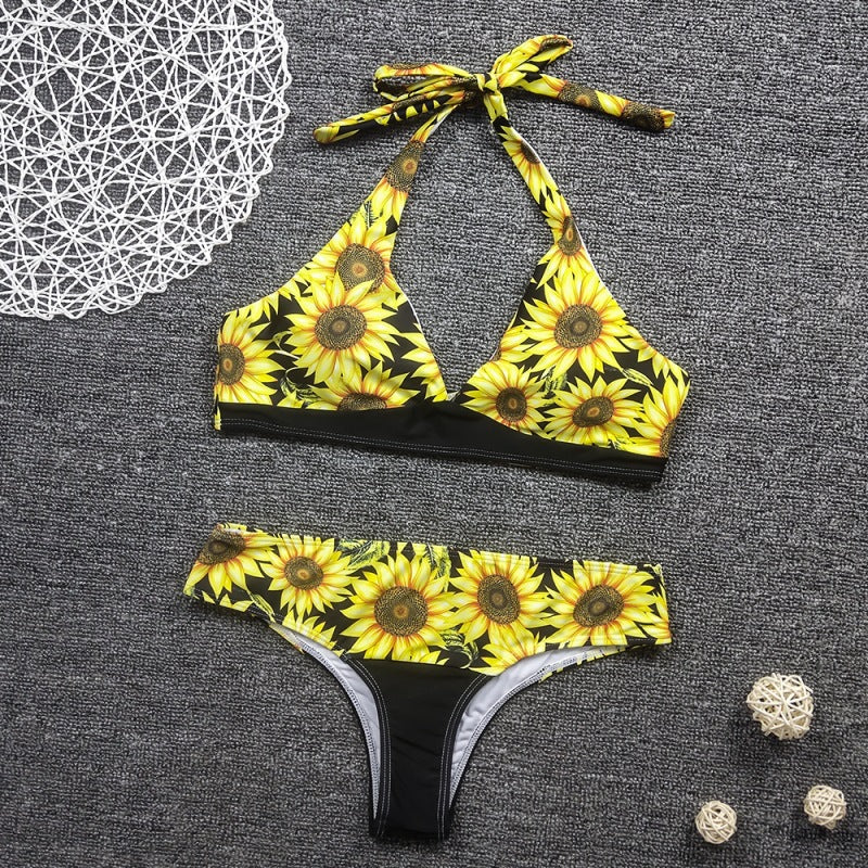 Sunflower Print High Waist Ladies Bikini