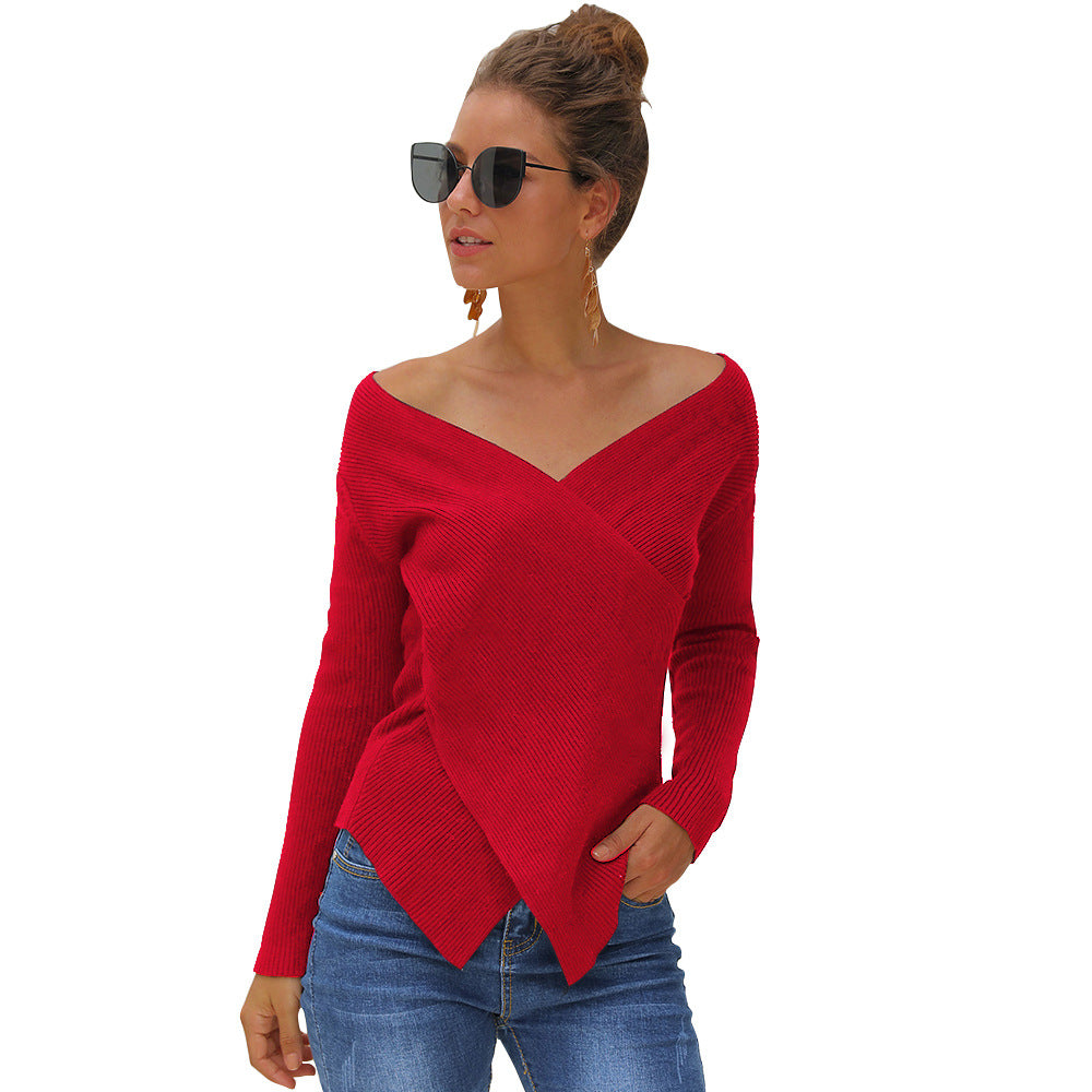 Women's Solid Color Slim V-neck Pullover