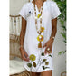 Summer New Style V-Neck Cotton And Linen Printed Short-Sleeved Pullover Loose Large Size Dress