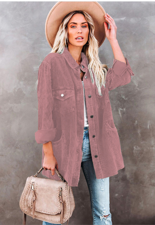 Casual Solid Color Lapel Loose Mid-length Shirt Jacket