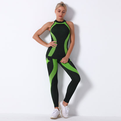 Two-piece Seamless Knitted Striped Sports Yoga Wear Vest