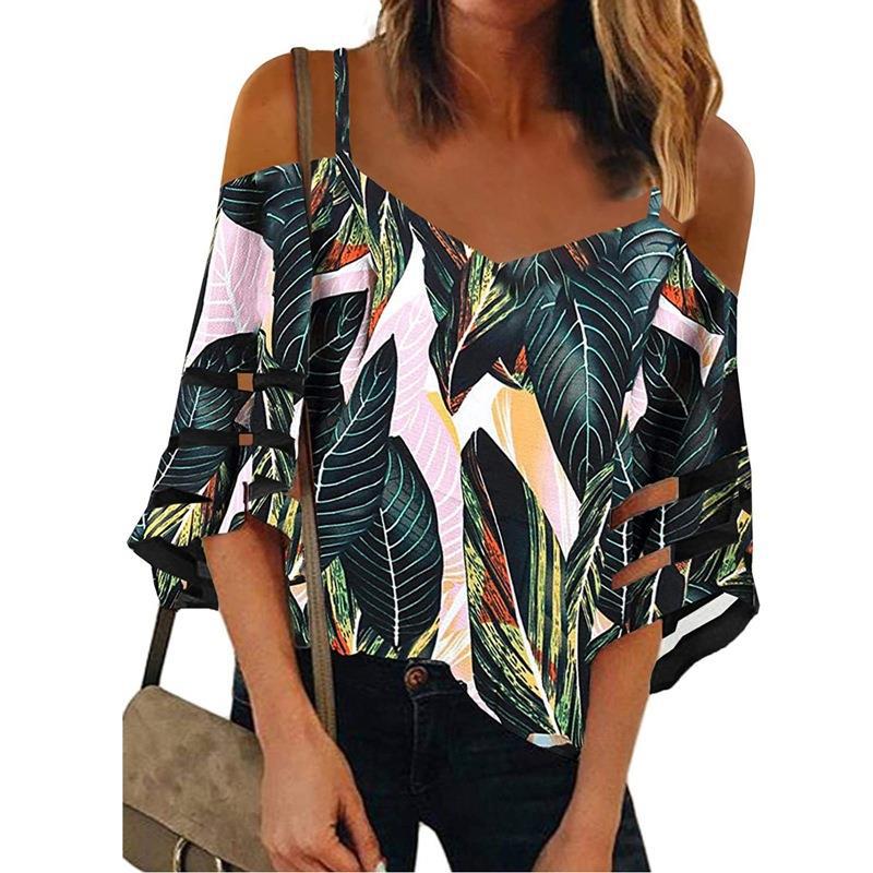 Summer Beach Bottoming Sling Head And Shoulder Shirt Loose One-Word Printed Shirt