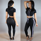 Women's hooded drawstring stretch tight fashion running sports and leisure two trousers suit