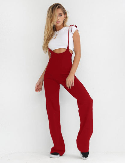 Lace-up high waist pants overalls