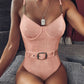 One-piece Bikini With Special Fabric Waist Buckle And Metal Chain Shoulder Strap