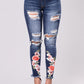 3Xl Women's Ripped Denim Jeans With Embroidery Stretch Plus Size