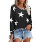 Five-pointed Star Print V-neck Long-sleeved Sweater T-shirt Women