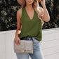 Women's Casual V-Neck Solid Color Camisole Shirt Ice Silk Wrinkle