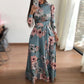 New Style European And American Style Flower Print Short-sleeved Big Dress Women