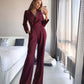 Long-sleeved Slim-fit Jumpsuit Solid Color Trousers