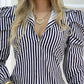 Striped Button Design Puffed Sleeve Shirt Dress Women Casual Work Dress