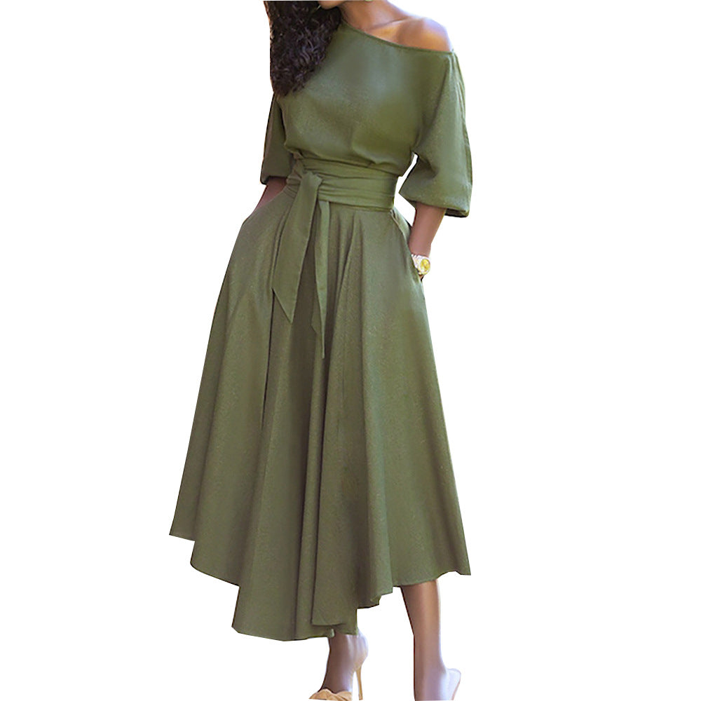 Diagonal shoulder strap solid dress wholesale dress fashion