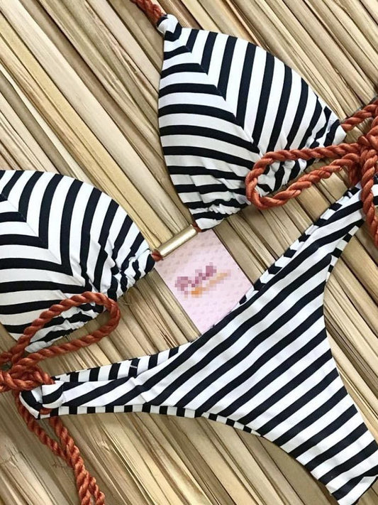 Striped Bikini Knotted Swimsuit Women