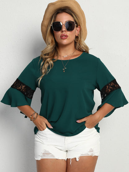 European And American Loose Large Size Women's Blouse Hollow Sleeve Casual Shirt