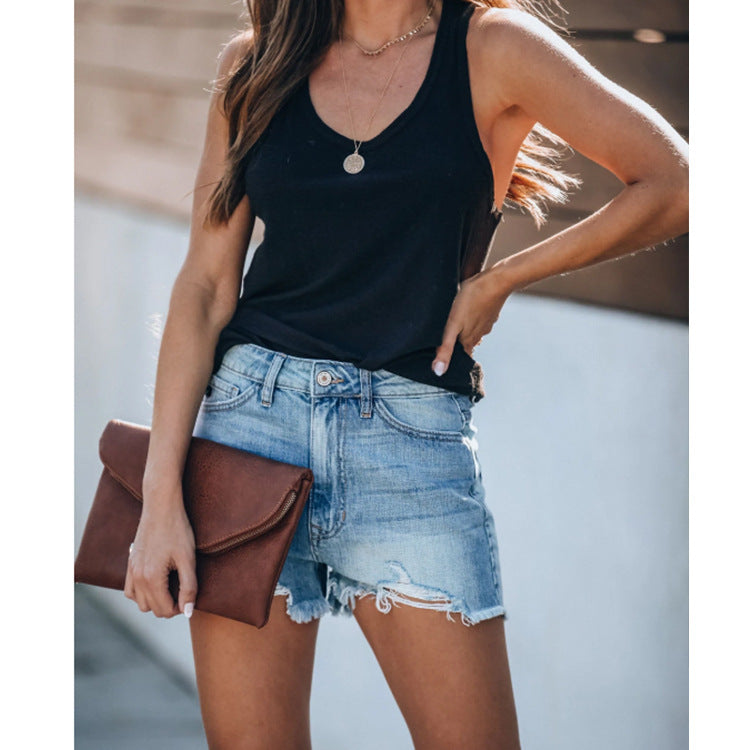 Ripped Fringed Sexy Jeans Shorts