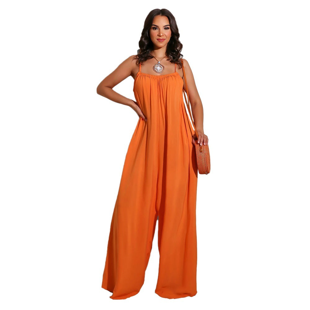 Solid Color Casual Sling Women's Jumpsuit