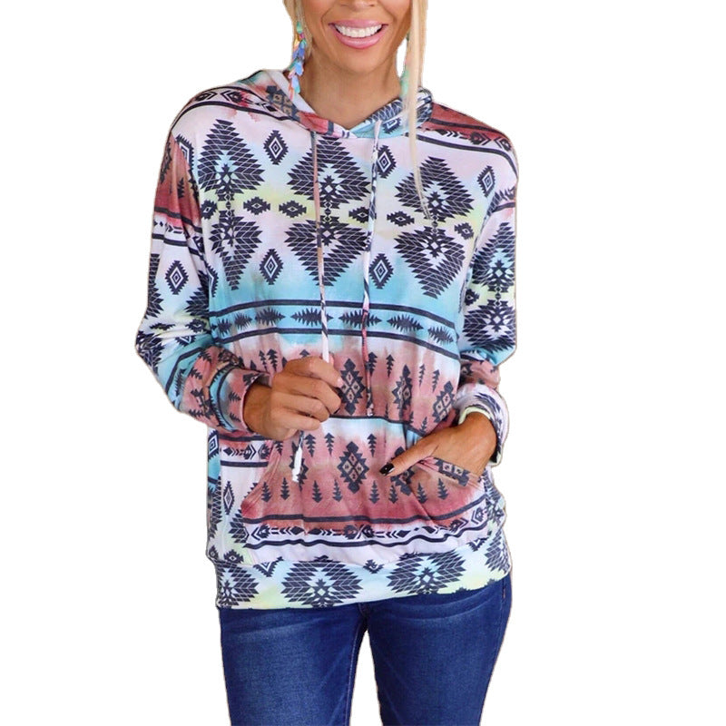 Fashion Printed Long-Sleeved Hooded Casual Loose Sweater