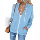 Women's Solid Color Long Sleeve Pocket Drawstring Hooded Zipper Thickened Sweatshirt